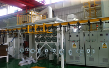 Powder coating line for metal parts